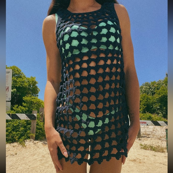 lusana Dresses & Skirts - Lusana Emerson Crochet Mini Dress Beach Cover Up Navy NWT